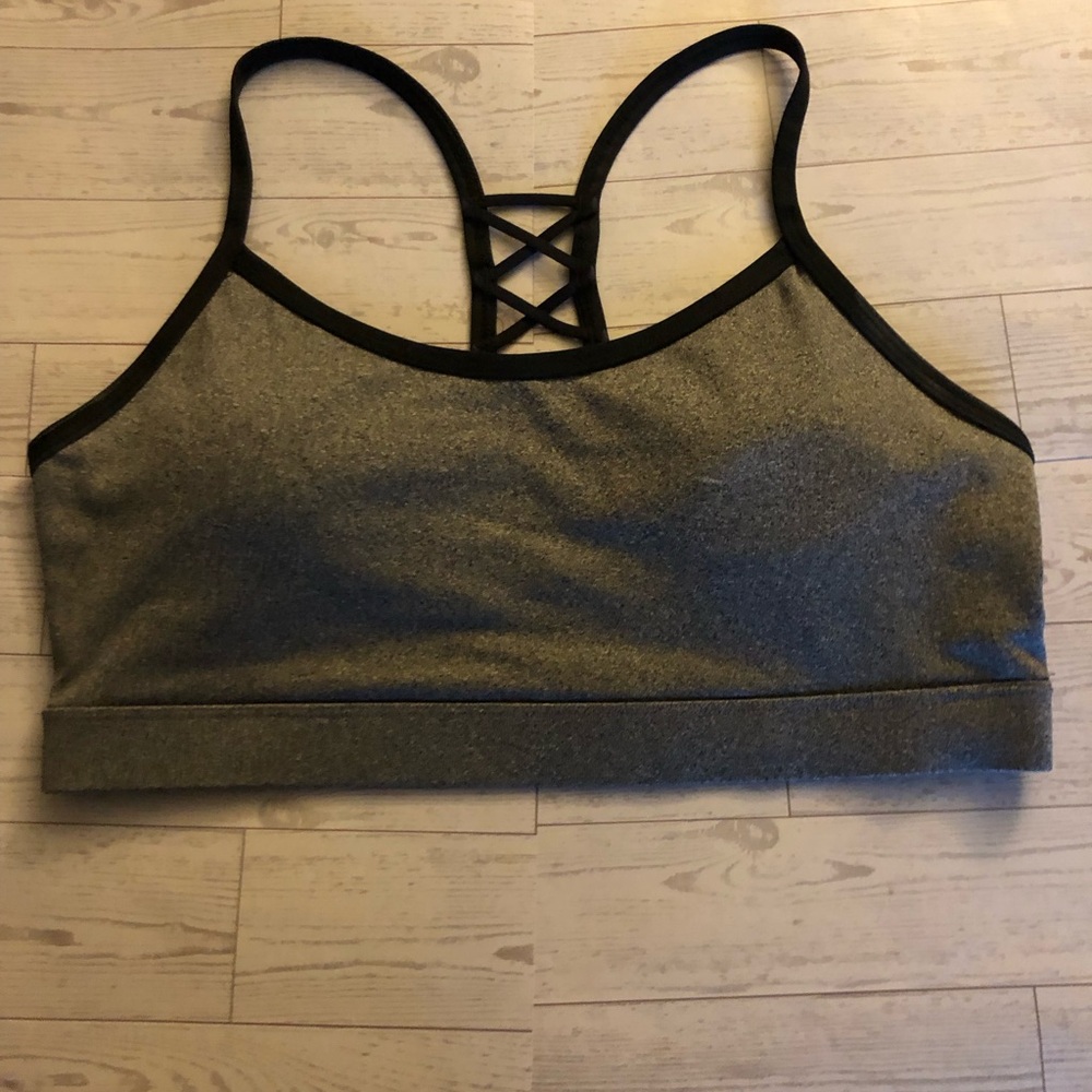 Gray Sports Bra with Black Trim